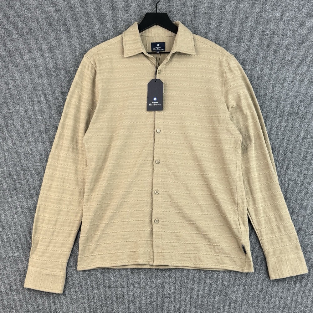 Ben Sherman Button Up Shirt Mens S Brown Textured Casual Long Sleeve NWT
